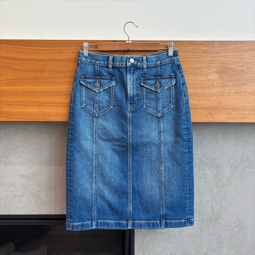 NWT EDWIN BY ANTHROPOLOGIE SAMPLE MANHATTAN DENIM MIDI SKIRT, SIZE 26
